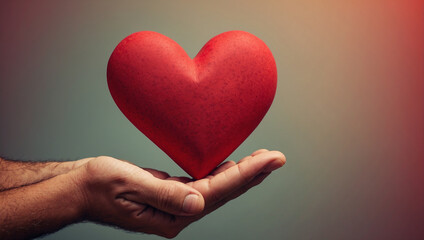 Obraz premium A Male Hand Holding a Red Heart Symbolizing Love and Affection