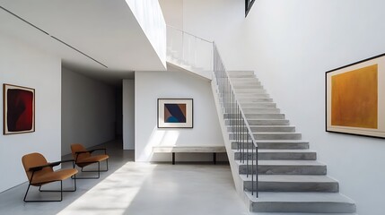 Modern Minimalist Home Interior With Concrete Staircase