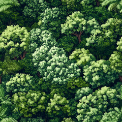 Seamless Forest Canopy Pattern – Lush Green Tree Top Illustration for Nature Designs