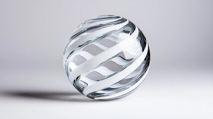 3D ball made of etched glass on white background
