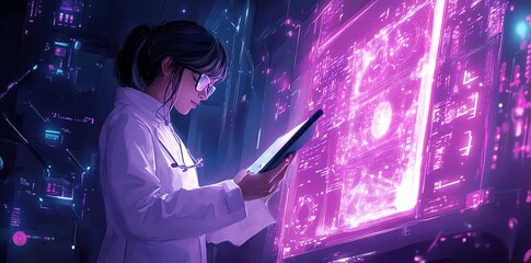 Female Scientist Working with Futuristic Technology Interface