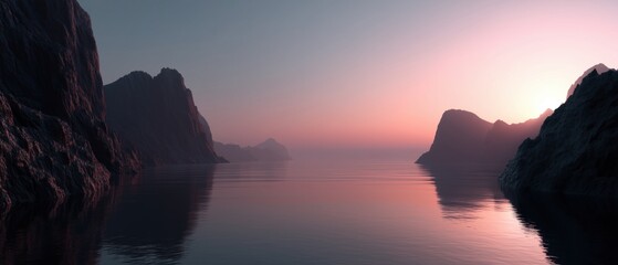 Sunset reflection over serene waters mountainous landscape nature