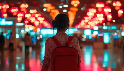 Naklejka premium Person walking in vibrant airport