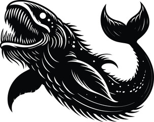 Terrifying Leviathan Swimming Below Ships – Deep Sea Horror Creature in Dark Blue Waters