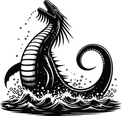 Epic Leviathan Emerges from Ocean Storm – Dark Fantasy Sea Monster Rising from the Depths