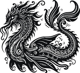Mythical Leviathan in Elegant Design – Intricately Textured Sea Creature in Ocean Setting