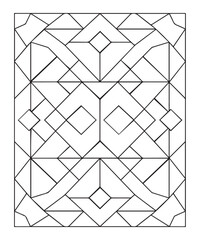 Geometric pattern seamless line drawing coloring page for kids and adults, black line art vector illustration on white background
