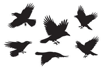 "Flying Raven Silhouettes Vector Pack  Black Crow Clipart Bundle"