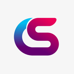 Letter CS creative monogram logo made as one wide line filled with colorful bright gradient