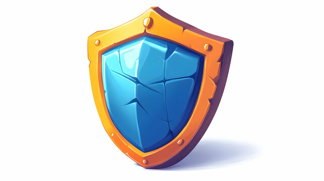Fototapeta Cracked Blue Stone Shield with Gold Frame Pixel Art