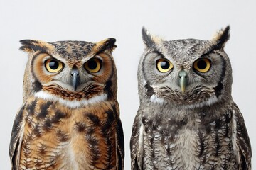 Obraz premium Photographing great horned owls exhibiting natural behavior in the Canadian wilderness