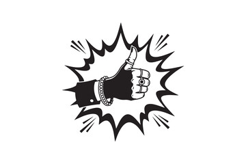 Black and White Thumbs Up Hand with Burst Effect
