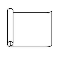 Roll of paper or wallpaper unrolled black line icon illustration with blank white placeholder space inside. Paper scroll frame symbol. Editable stroke.