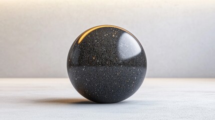 Old shiny black metal sphere on a wooden table