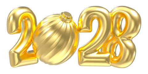 Happy New Year, Number 2028 Gold 3d Render