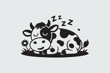 cute baby cow sleeping illustration vector