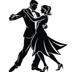 Fototapeta premium Elegant Tango Dancers Silhouette in Black and White, Romantic Dance Pose, Ballroom Style