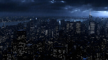 Obraz premium Dark City Nightscape Under a Stormy Sky