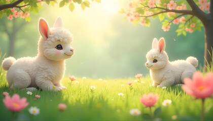 Fototapeta premium Cute Animal in Flower Field