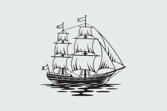 three-mast ship illustration vector