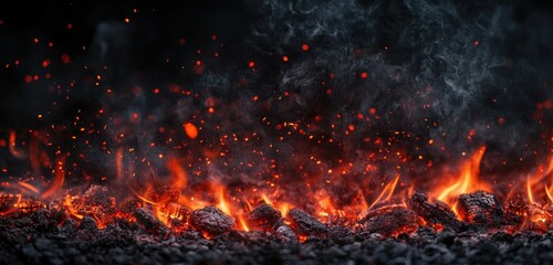 Intense Fire with Glowing Embers and Sparks