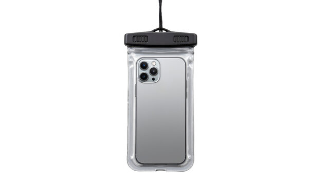 A high quality waterproof phone case, isolated on a white background, perfect for beach trips and water based activities