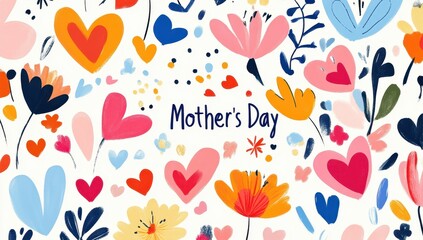 Mother's Day Floral Art with Colorful Hearts