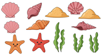 Naklejka premium Adorable Seashell and Starfish Illustrations Perfect for Summer Designs