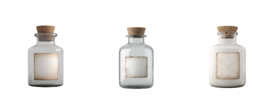 Vintage clear glass bottles with corks 3d object