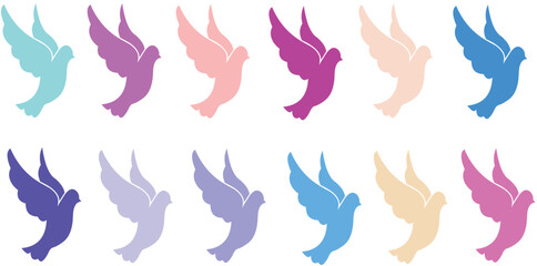 Colorful Dove Silhouette Icons – Peace Bird Clipart in Pastel Shades