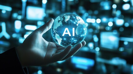 Exploring ai innovations in technology global sphere digital art futuristic environment close-up view conceptual visualization