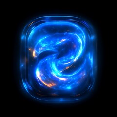Abstract glowing, energetic, swirling design.  Intricate, fluid, luminous shapes within a square container.  Dynamic, vibrant, futuristic style