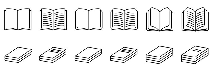 Book Icon Set. Different Open Book Collection. Symbol Of Ebook. Vector Illustration.