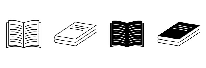 Book Icon Set. Different Open Book Collection. Symbol Of Ebook Isolated on white background. Vector Illustration.