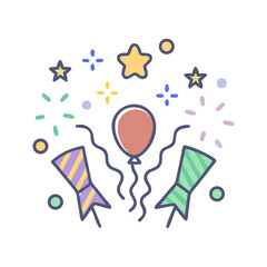 set of colorful party hats and balloons