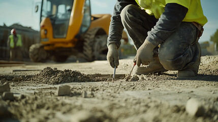 Construction Worker Using Tools on Site