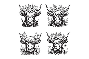 floral crown cow illustration vector