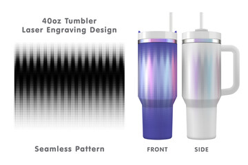 Abstract Halftone laser engraving pattern for 40oz tumbler. Seamless from edge to edge. Full tumbler wrap. Vector illustration.