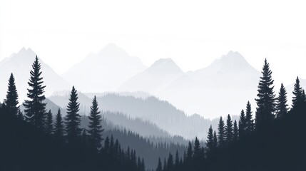 Misty mountain range with forest silhouette.  Possible use Nature scene background