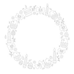 Coloring book art with easter wreath