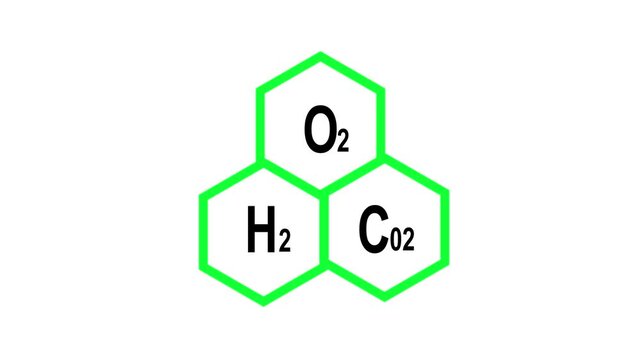 co2 Molecular Concept &ndash;O2, H2,CO2 synthesis leaf oxygen O2 from carbon dioxide CO2. further highlighting the vibrant blue of the shapes and text, creating a modern, abstract representation