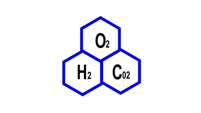 co2 Molecular Concept &ndash;O2, H2,CO2 synthesis leaf oxygen O2 from carbon dioxide CO2. further highlighting the vibrant blue of the shapes and text, creating a modern, abstract representation