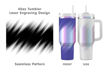 Abstract Halftone laser engraving pattern for 40oz tumbler. Seamless from edge to edge. Full tumbler wrap. Vector illustration.