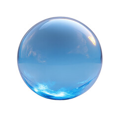 Obraz premium Stock photo of blue crystal ball with sky reflection on black background on transparent background