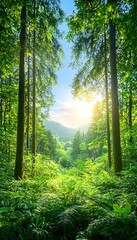 Obraz premium Sunlight Forest Valley View