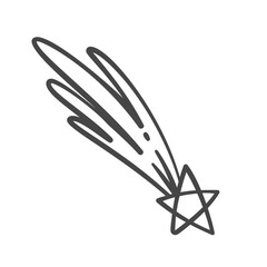 Shooting stars with trails black sketch vector illustration. Doodle icon of shooting s pacestars