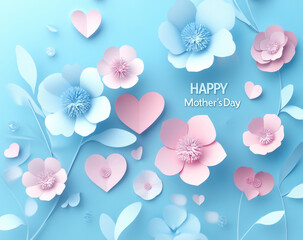 Obraz premium Happy Mothers Day Floral Paper Cut Design