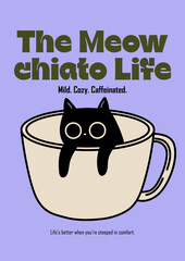 Cute Cat Sitting in Coffee Cup Poster Illustration