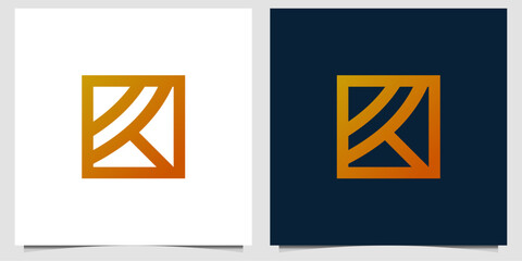 Sleek geometric logo design featuring an abstract letter K in a square frame