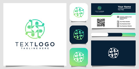 musical notes Modern green circle logo design and business card, suitable for eco-friendly companies, technology brands or professional corporate identity.
